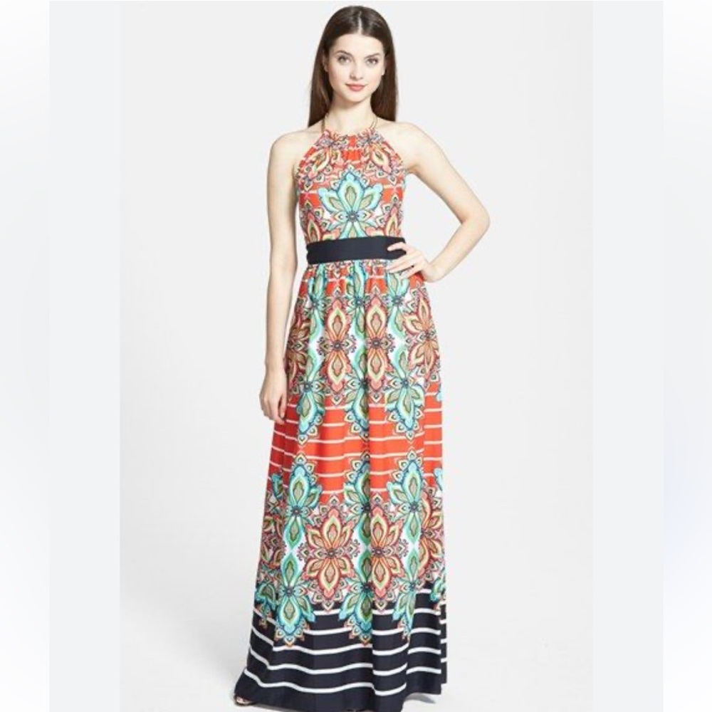 Eliza J Halter Maxi Dress Gown 10 Sleeveless Smocked NWT Wedding Guest Party